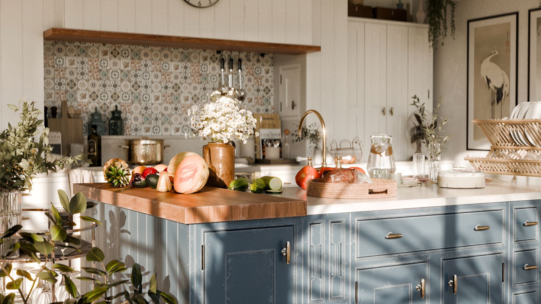 Three worn wooden bread boards leaning against a kitchen backsplash